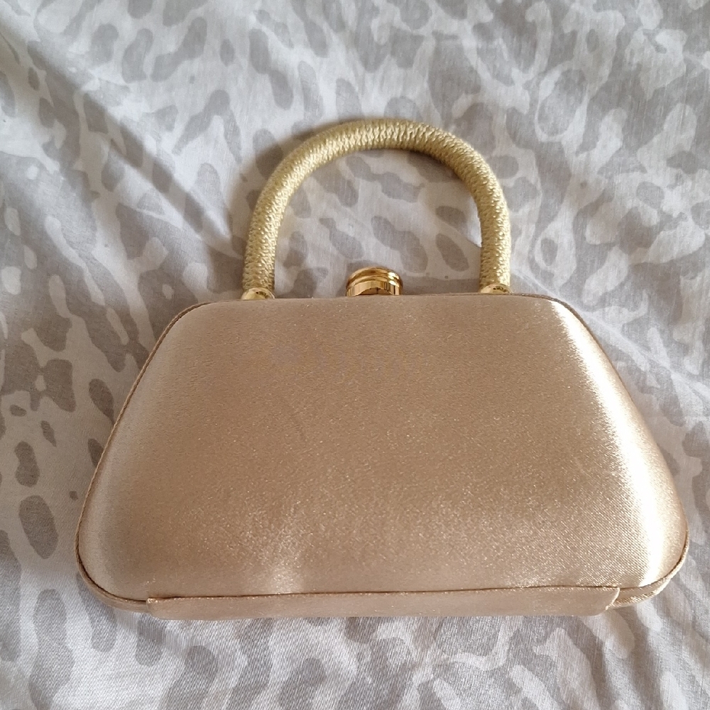 Vintage Gold Satin Cocktail Mini Handle Bag Clutch